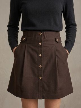 FR36 / US4 Morgan de Toi Cotton Blend Dark Brown-Black A-Line Skirt with Pockets